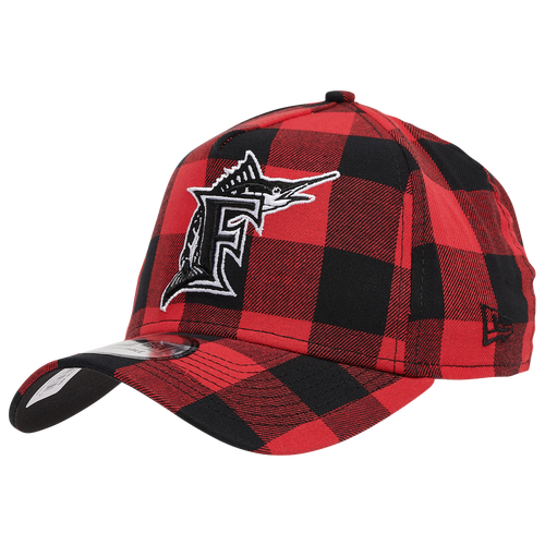 

New Era Mens Miami Marlins New Era Marlins AOP Buffalo Plaid Cap - Mens Black/Red/White Size One Size