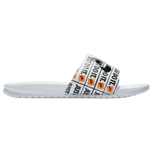 Nike Men's Benassi Just Do It Print Slide Sandals From Finish Line In White/black/orange