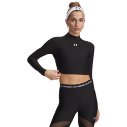 Women's - Under Armour HeatGear Crop Mock LS - Black/White