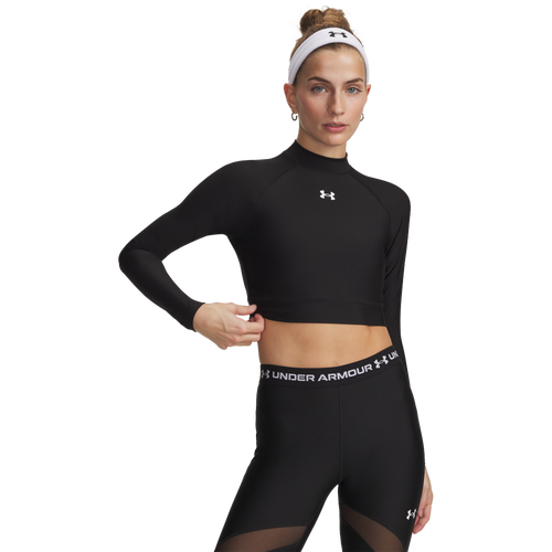 WOMENS - Under Armour HeatGear Crop Mock LS - Black/White