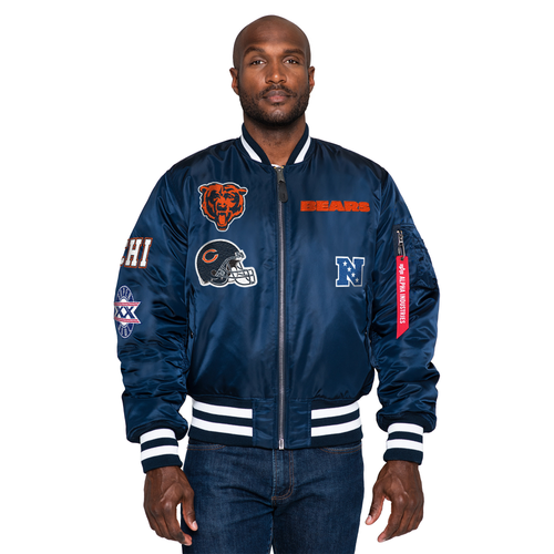 

New Era Mens New Era Bears Alpha Satin Jacket - Mens Navy/Orange Size M