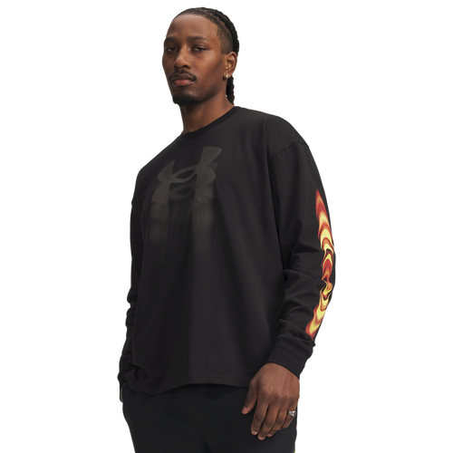 Under Armour Mens HWT Echo Long Sleeve T-Shirt - - Black / Black