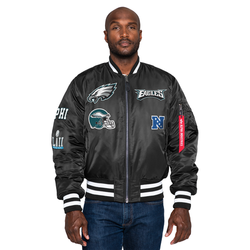 

New Era Mens New Era Eagles Alpha Satin Jacket - Mens Black/Black Size S