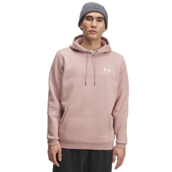 Men's - Under Armour Essential Fleece Hoodie - White/Tourmaline Pink