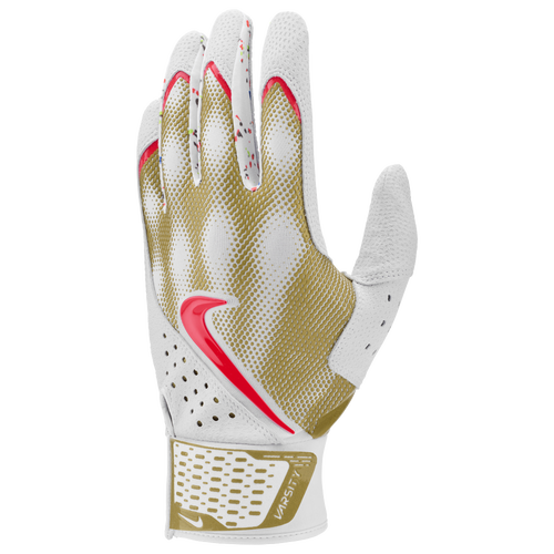 

Nike Mens Nike Alpha Varsity Batting Gloves - Mens White/Iridescent/Bright Crimson Size S