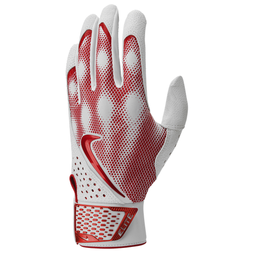 

Nike Mens Nike Alpha Elite Batting Gloves - Mens White/University Red Size M