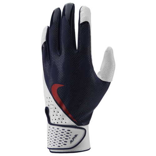 

Nike Mens Nike Alpha Batting Gloves - Mens Midnight Navy/White/University Red Size M