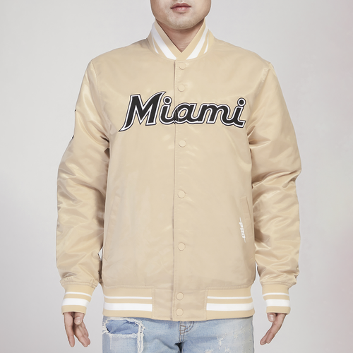 

Pro Standard Mens Miami Marlins Pro Standard Marlins Animal Satin Jacket - Mens Tan/Tan Size M