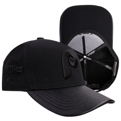 Men's - Pro Standard Phillies Blackout Pinch Front Strapback - Black/Black