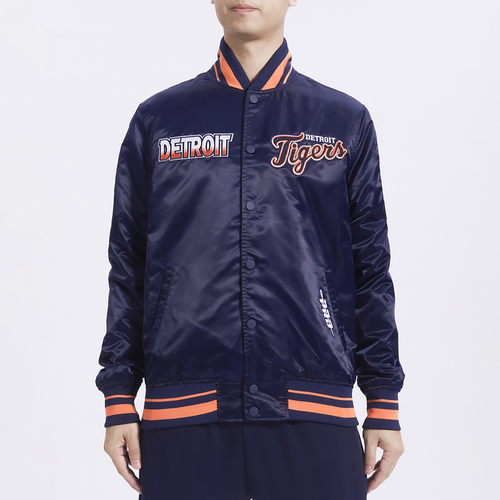 

Pro Standard Mens Pro Standard Detroit Tigers Turn It Up M Rib Satin Jacket - Mens Navy/Orange Size S