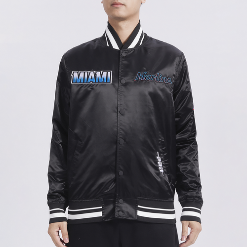 

Pro Standard Mens Pro Standard Miami Marlins Turn It Up M Rib Satin Jacket - Mens Black/Teal Size S