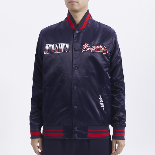 

Pro Standard Mens Pro Standard Atlanta Braves Turn It Up M Rib Satin Jacket - Mens Navy/Red Size S