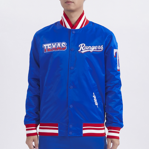 

Pro Standard Mens Pro Standard Texas Rangers Turn It Up M Rib Satin Jacket - Mens Blue/Red Size M