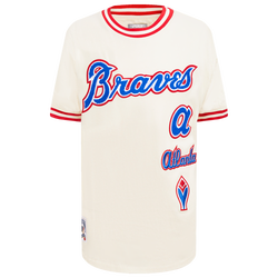 Boys' Grade School - Pro Standard Atlanta Braves Retro Classic Ss Striped Rib Tee - Eggshell/Red