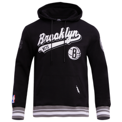 Men's - Pro Standard NETS SCRIPT TAIL RIB FLC PO HOODIE - Black/Gray