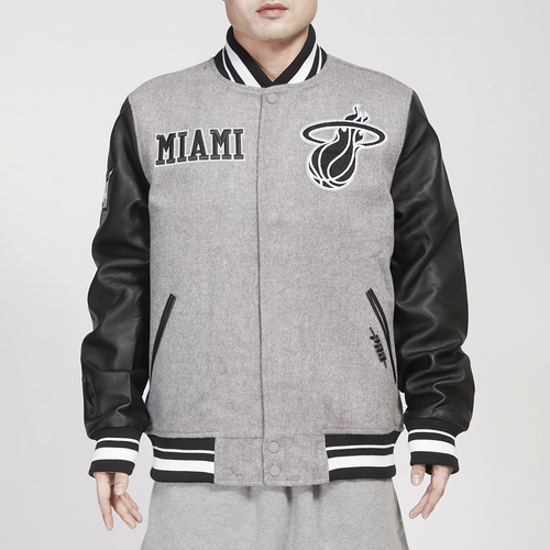 

Pro Standard Mens Miami Heat Pro Standard Heat Varsity Jacket - Mens Heather Grey/Black Size M