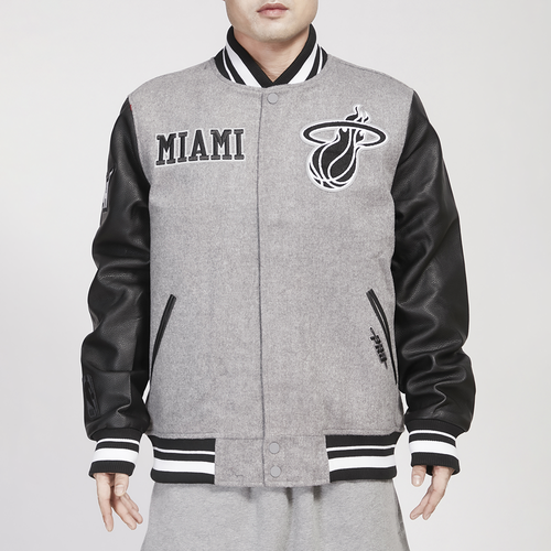 

Pro Standard Mens Miami Heat Pro Standard Heat Varsity Jacket - Mens Heather Grey/Black Size L