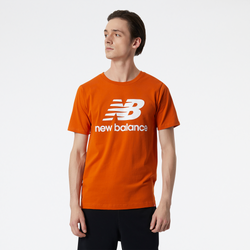 Men's - New Balance Essentials Stacked Logo Tee - Orange/White