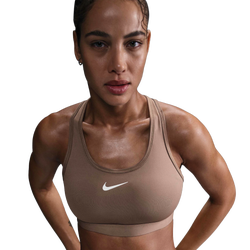 Women's - Nike Dri-FIT Swoosh Medium Support Bra - Mink Brown/White