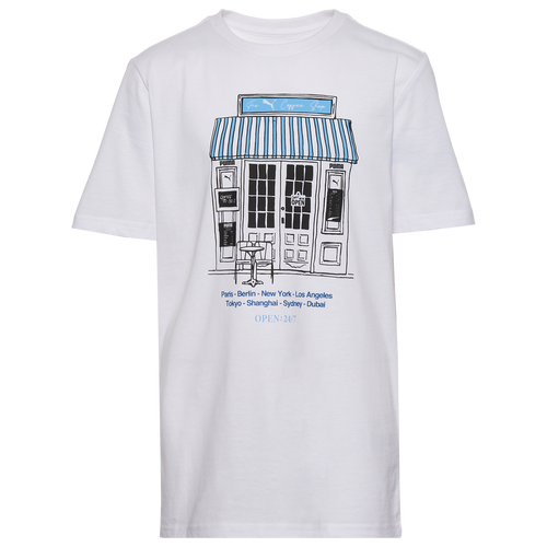 Puma Boys   Café Graphic T-shirt In White/blue