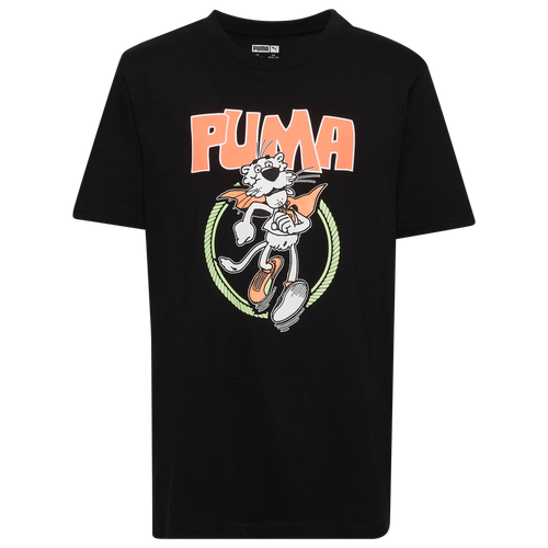 

Boys PUMA PUMA GITD Cape Gato Graphic T-Shirt - Boys' Grade School Black/Orange Size XL