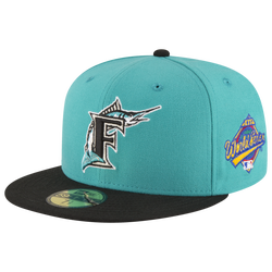 Men's - New Era Marlins 59Fifty World Series Side Patch Cap - Teal/Black