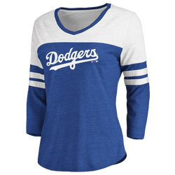 Women's - Fanatics Dodgers Wordmark 3/4 Sleeve V-Neck T-Shirt - Heather Royal/Blue