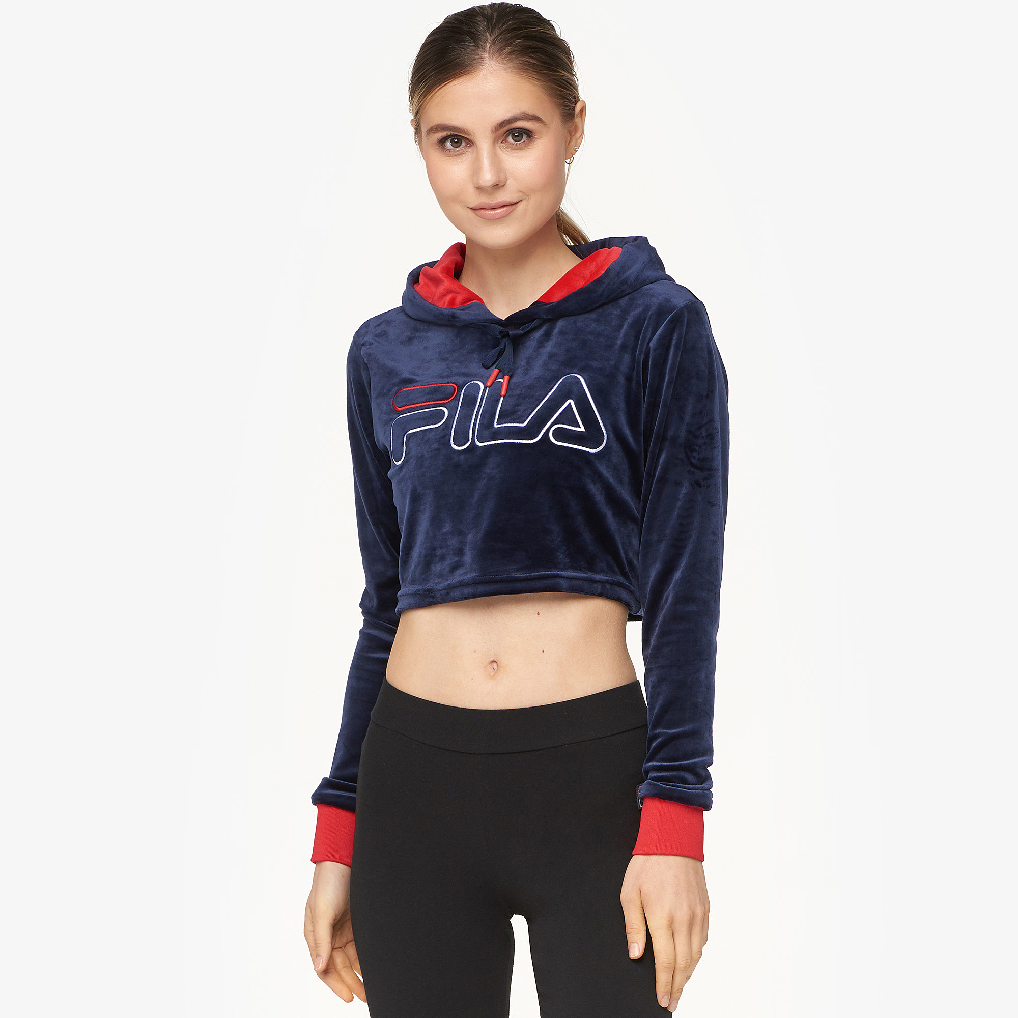 fila luciana navy & red crop hoodie