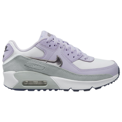 Girls' Grade School - Nike Air Max 90  - White/Metallic Silver/Violet Frost