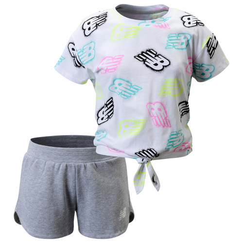 

Girls New Balance New Balance Printed T-Shirt & Shorts Set - Girls' Toddler White/Grey Size 3T