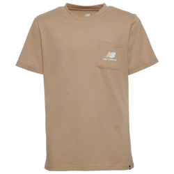Boys' Grade School - New Balance Pocket Logo T-Shirt - Stoneware/White