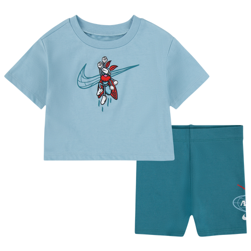 

Girls Infant Nike Nike Boxt T-Shirt Bike Short Set - Girls' Infant Blue/White Size 24MO
