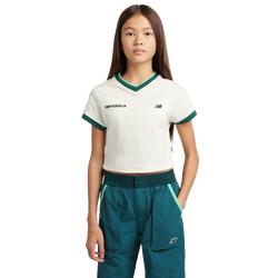 Girls' Grade School - New Balance NB GSG PREMIUM VNECK SHRUNKEN TEE - White/Green