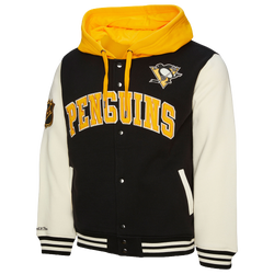 Men's - Mitchell & Ness Penguins Courtside Fleece Button Jacket - Black