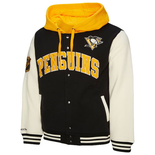 Mitchell & Ness Mens Pittsburgh Penguins Penguins Courtside Fleece Button Jacket - - Black Size XXL