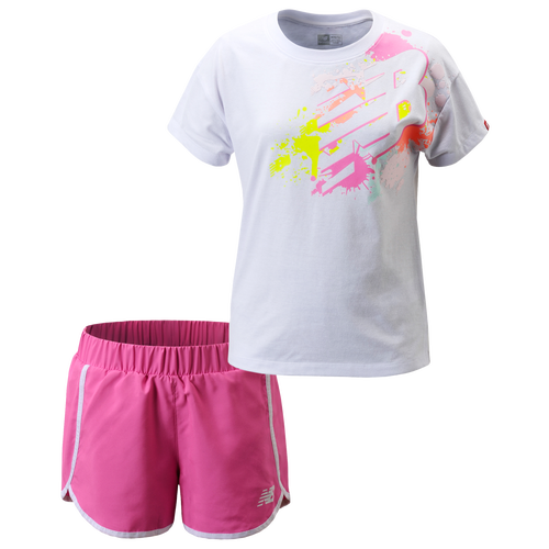 

Girls New Balance New Balance Big Logo T-Shirt & Shorts Set - Girls' Toddler White/Pink Size 3T