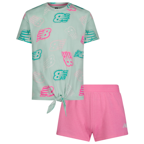 

Girls Preschool New Balance New Balance Printed T-Shirt & Shorts Set - Girls' Preschool Green/Pink Size 6X