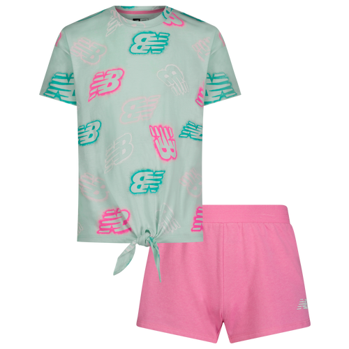 

Girls New Balance New Balance Printed T-Shirt & Shorts Set - Girls' Toddler Green/Pink Size 4T