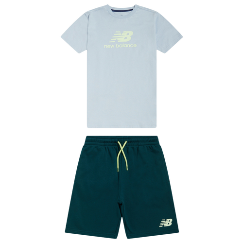 New Balance T-Shirt Short Set - Boys' Preschool Blue/Green Size 6
