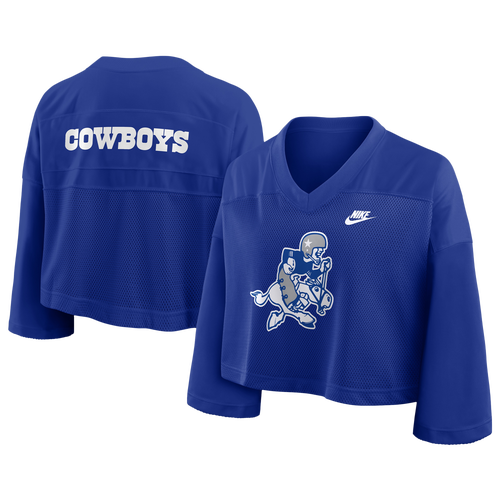 Nike Women's Royal Dallas Cowboys Rewind Cropped Mesh Dri-fit Fashion Jersey - Royal