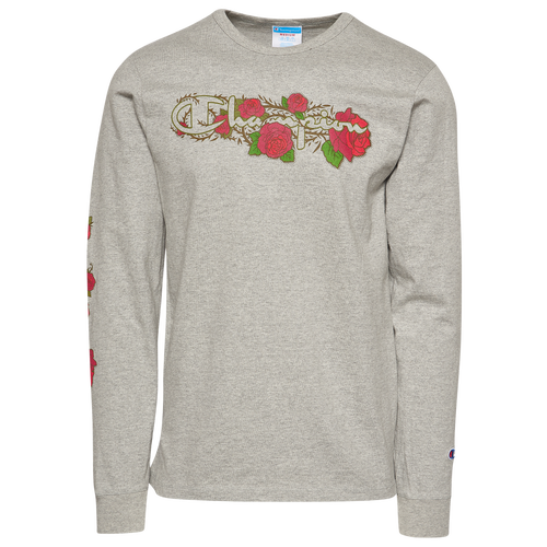 

Champion Mens Champion Rose Script Long Sleeve T-Shirt - Mens Grey/Red Size S