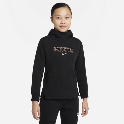 

Girls Nike Nike Leopard Hoodie - Girls' Grade School Black/Brown Size XL