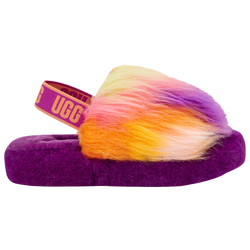 Girls' Grade School - UGG Fluff Yeah Slides - Puprle/Pink/Yellow