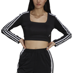 Women's - adidas 3 Stripe Longsleeve T-Shirt  - Black/White
