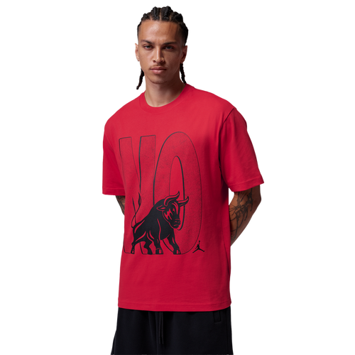 Jordan Mens Brooklyn Toro Graphic Short Sleeve Crew - - Fire Red / Fire Red