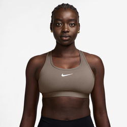 Women's - Nike Dri-FIT Swoosh Medium Support Bra  - Mink Brown/White