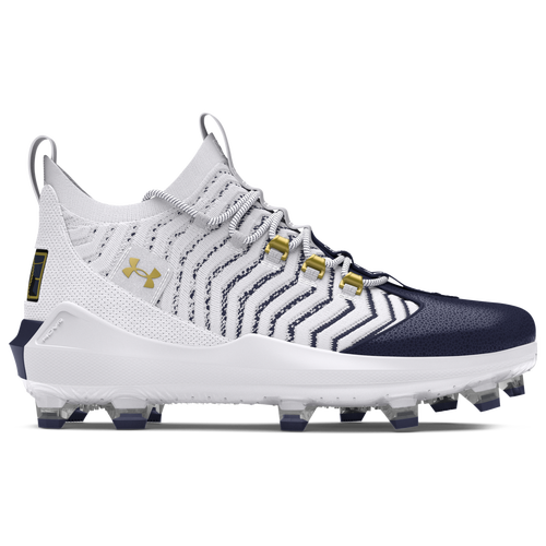 

Under Armour Mens Under Armour Harper 9 Pro TPU - Mens Baseball Shoes White/Midnight Navy/Metallic Gold Size 10.0