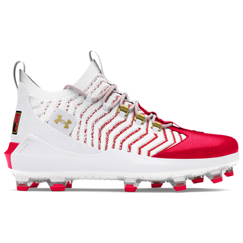 

Under Armour Mens Under Armour Harper 9 Pro TPU - Mens Baseball Shoes White/Red/Metallic Gold Size 7.5