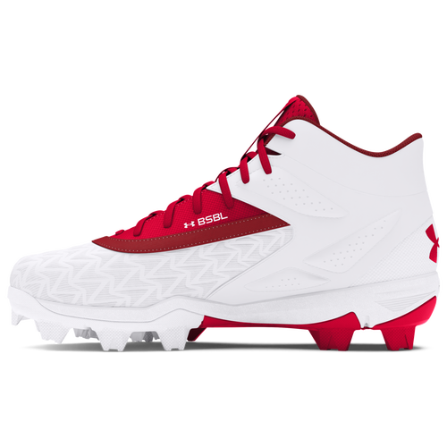Under Armour Boys Leadoff Mid RM Jr 3.0 Baseball Shoes Red White Red Size 05.0