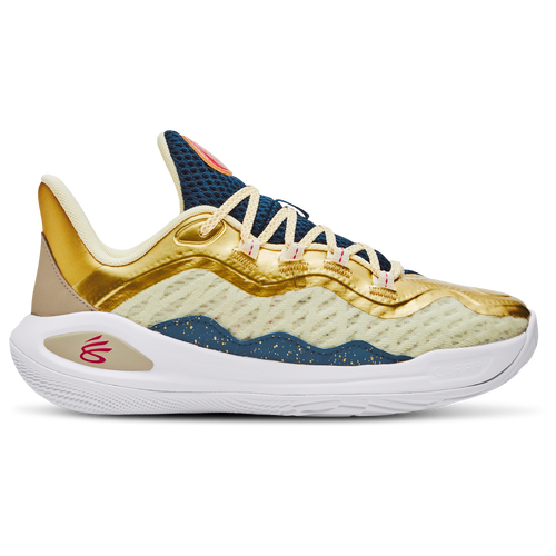 Shop Under Armour Boys  Curry 11 Cm In White/gold/blue